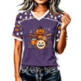 thumbnail image 2 of Halloween Shirts for Women V Neck Short Sleeve Graphic Tees Cute Pumpkin Drummer Print Casual Tops Lightweight Fall Holiday Clothes for Festival Wear, 2 of 4