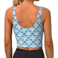 thumbnail image 4 of Picia Blue Fish Scale Texture Sports Bra for Women,Padded Strappy Sports Bras Medium Support Yoga Bra with Removable Cups,Running Yoga Bra-, 4 of 9