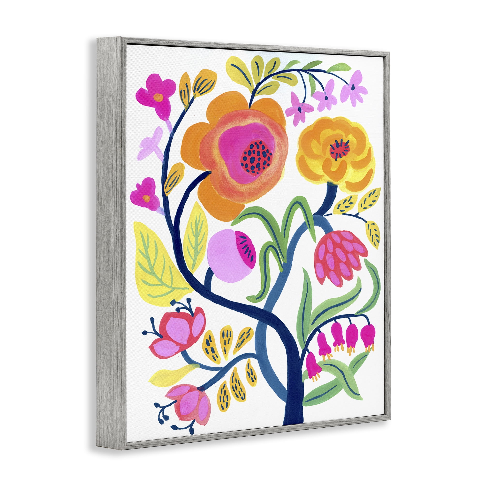 Stupell Industries Blue Tree with Warm Flowers Gray Framed Giclee Art, design by Suzanne Allard