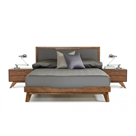 Walnut Veneer Mdf - Grey Linen Fabric Walnut Veneer Finish King Platform Bed VIG Nova Domus Soria