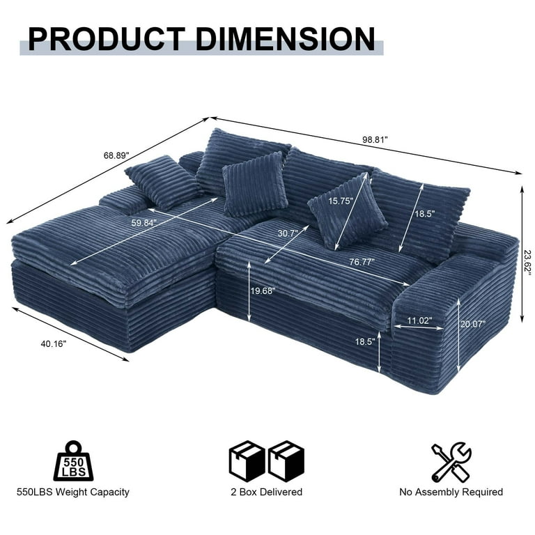 GNIXUU 98.8” Modular Sectional Sofa, Cloud Boneless Couch