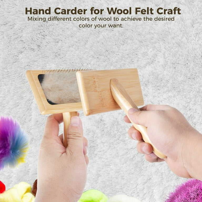 2PCS Wool Carders, Hand Carders for Wool, Craft Wool Felt Mixing Tool, Pet  Slicker Brush Grooming Comb, Needle Felting Tool with Wooden Handle, Wool  Coat Carding Brushes 