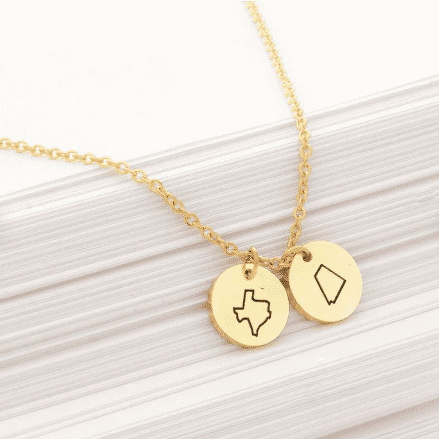 Personalized Long Distance Disc Necklace Engraving Round Jewelry Christmas Gift for Her