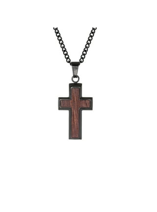 Black Stainless Wood Inlay Cross Necklace 001-750-00696, Barnett Jewelers