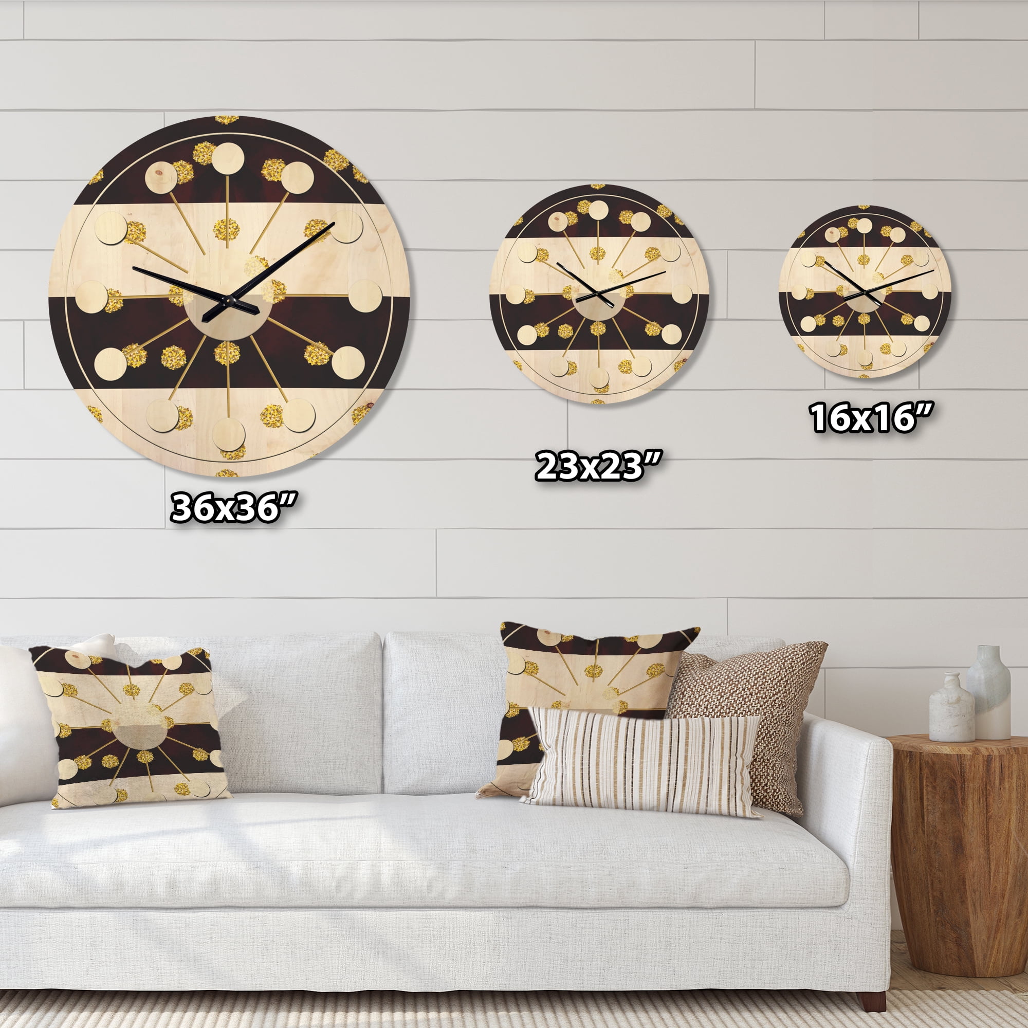 Designart 'Gold Polka Dot Retro Pattern I' Mid-Century Modern Wood Wall Clock