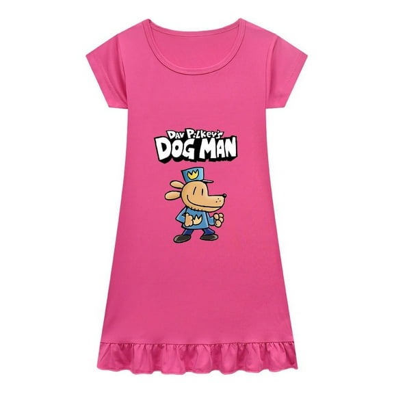 Girls Bedtime Dress Dog Man Short Sleeve Nightgown Lightweight Sleepwear Kids Size 3-14
