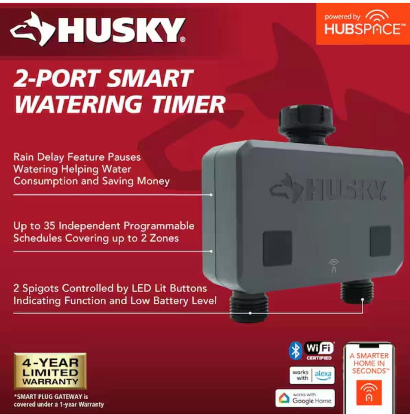 Husky Smart Watering Timer for Irrigation and Sprinklers Powered by Hub Space