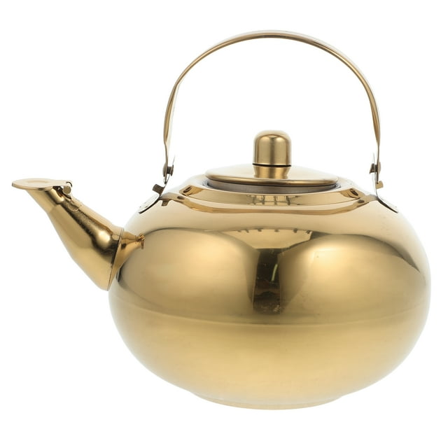 Tetera de acero inoxidable gruesa con aislamiento térmico, tetera para cocina, restaurante, hotel, dorada, 1,8 l