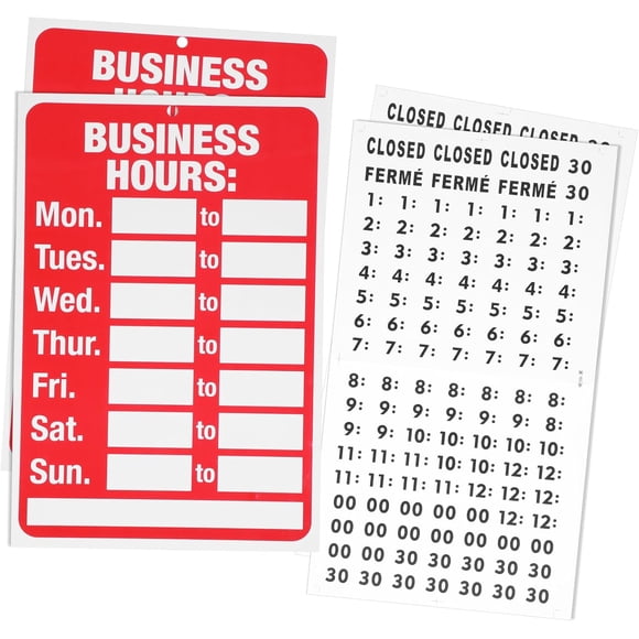 2 Sets Business Hours Sign Kits, Open Closed Signs for Window Door, Bright Red and White Colors, Ideal Hours Of Operation Signs for Restaurants Bars Shop or Office