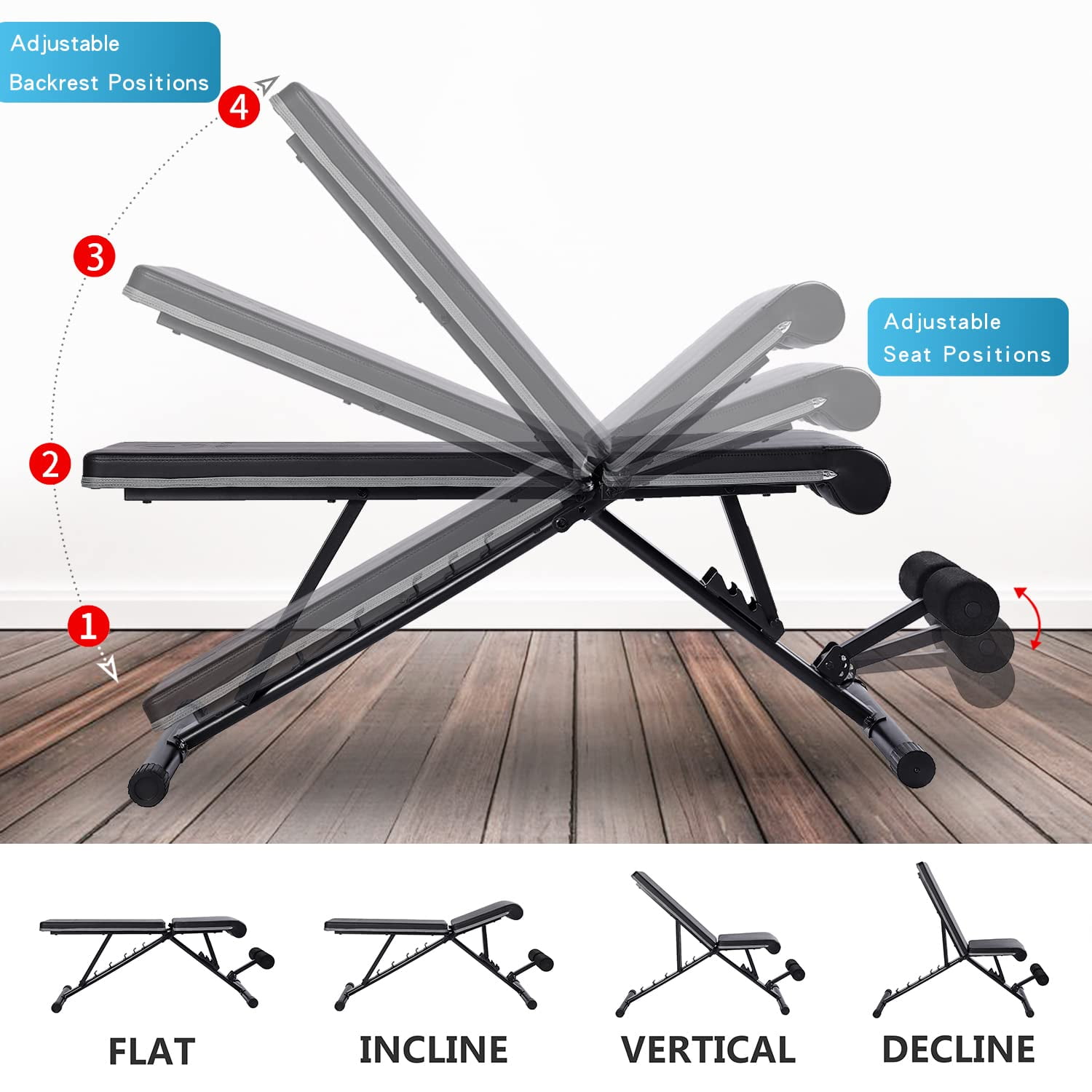 Letusto Adjustable Weight Bench Heavy Duty Incline Decline and Flat Bench, 1100 lb Weight Capacity