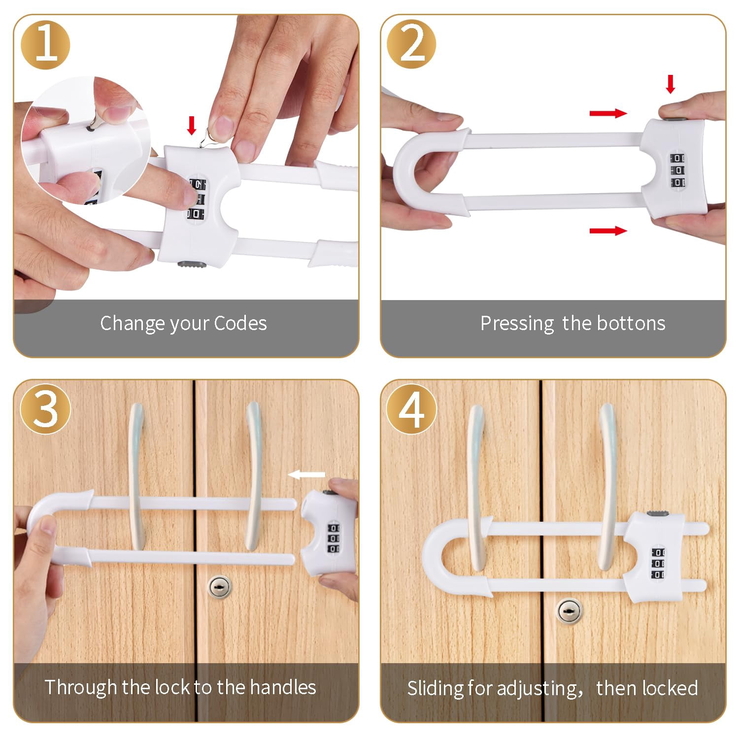 4 Pack U-Shaped Sliding Cabinet Locks Multifunctional Child Safety Lock Adjustable Baby Proof Clips for Home Cabinets Refrigerator Doors Cabinet Knobs and Window Handles (White)