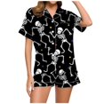 thumbnail image 2 of CQXIDFH Halloween Satin Pajamas for Women Short Sleeve Button Down Shirt Shorts 2 Piece Sleepwear Soft Lightweight Holiday Nightwear Lounge Home Outfit, Hot Sleepwear, S-2XL, 2 of 6