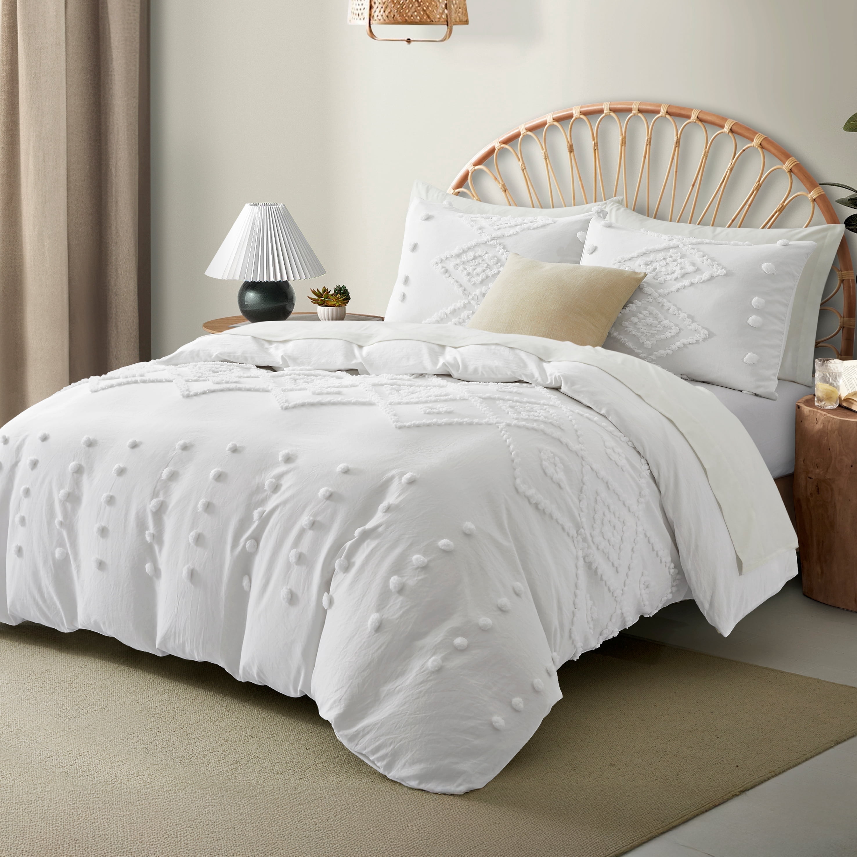 Twin Duvet Cover, Soft Bedding Set for All Seasons, Comforter Set, Boho Embroidery, Multi Colors & Sizes Available(White, 2 Pcs, 68"x 90")