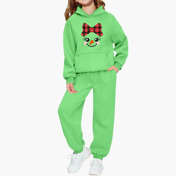 Conjunto de sudadera con capucha de manga larga para niños con estampado invernal y pantalones deportivos con lazo en las piernas, deportivo informal con forro polar para mayor calidez, conjunto de do