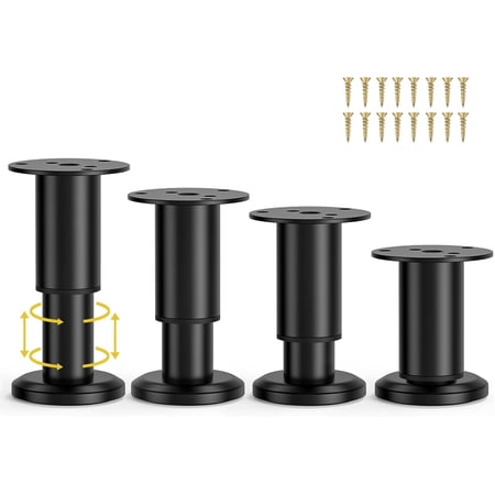 WH 4 Pcs Metal Adjustable Furniture Legs 3.15-4.72 inch, Adjustable Cabinet Legs for Sofa/Bed/Chair/Couch/Dresser/Table,Heavy Duty Bed Replacement Support Legs for Bed Frame/Bed Center Slat