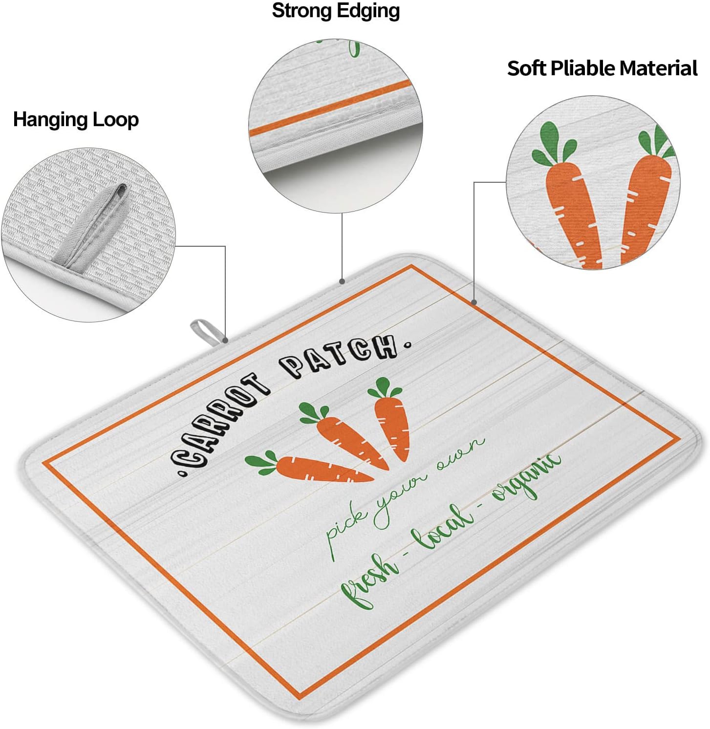 Spring Easter Dish Drying Mat for Kitchen Counter, Orange Board Carrot Vintage Wood Baby Bottle Microfiber Drying Pad, Absorbent Coffee Cup Dishes Drainer Mats 18"x24", 2 Pcs