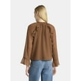 thumbnail image 3 of Time and Tru Women's Ruffle Blouse with Long Sleeves, Sizes XS-XXXL, 3 of 5