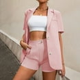 thumbnail image 2 of Women's 2 Piece Outfits Casual Lapel Button Short Sleeve Suits Top and High Waist Shorts Work Office Sets Tracksuits Ladies Clothes, 2 of 9