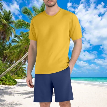 Ceisia Basic Crew Neck Tee And Elastic Drawstring Pocket Shorts Two Piece Set Loose Fit Running Sports Beach Outfit Yellow M Gift