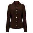 thumbnail image 5 of TKLPEHG Womens Button Down Shirts V Neck Collared Ruched Slim Fit Long Sleeve Shirt Casual Fall Fashion Ladies Tops (Brown,XXL), 5 of 6