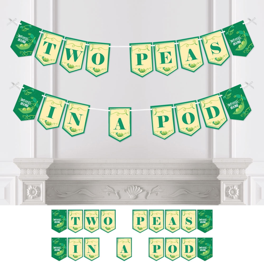 Double the Fun - Twins Two Peas in a Pod - Baby Shower Bunting Banner - Party Decorations - Two Peas In A Pod