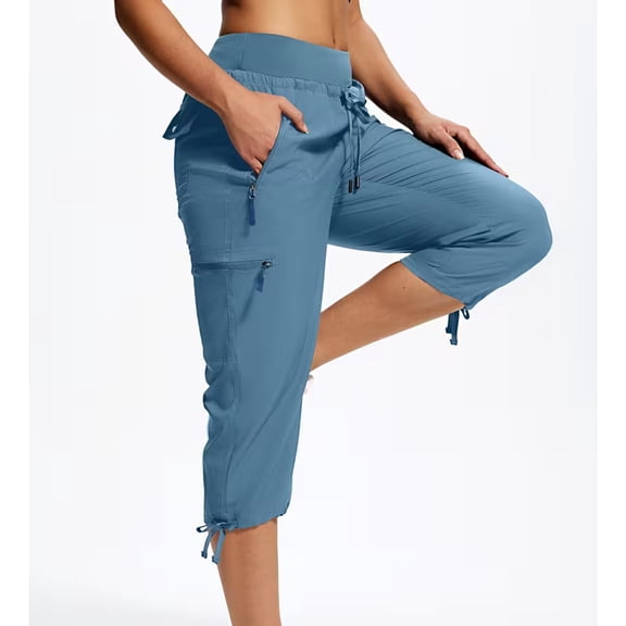 Xdegoge Baggy Cargo Pants Women Drawstring Elastic Waist Pant Lightweight Summer Travel Casual Capris with Multi Pockets