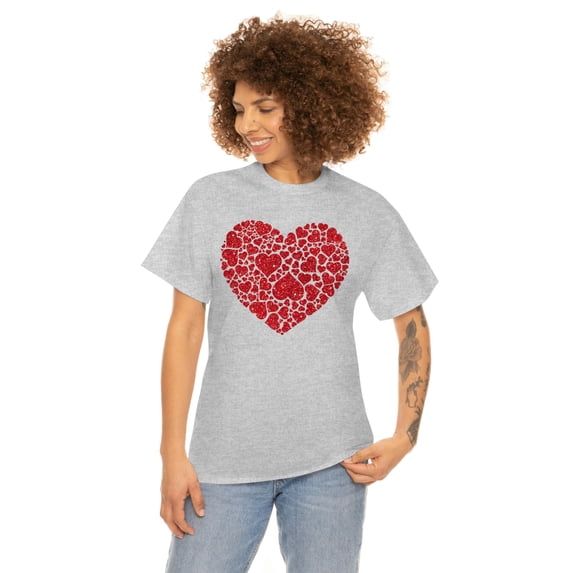 Familyloveshop LLC Women's Red Heart Love Shirt, Valentine's Day Graphic T-Shirt, Glitter Heart Sweatshirt, Valentine's Day Mommy, Sparkling Heart Shirt