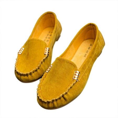 

Womens Slip on Shoes Tawop Yellow Shallow Beans Flat Work Shoes Pull-On Ladies Work Shoes 39(Us:7)