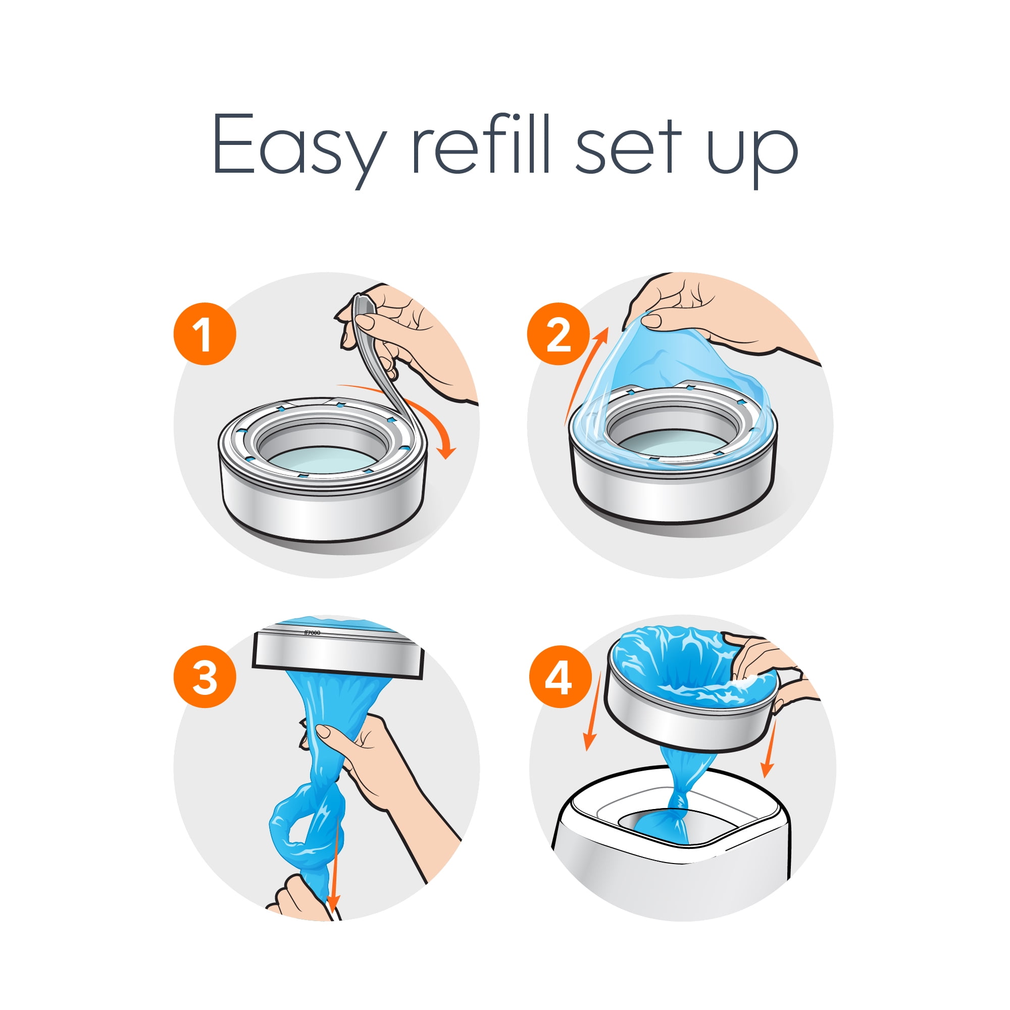 Diaper Genie Essentials Round Refills, Unscented, Holds up to 2560 Newborn Diapers, 8 Pack