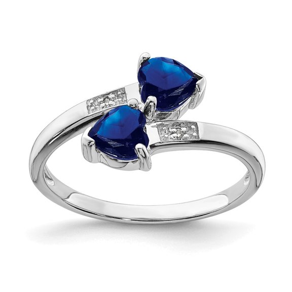 Auriga Fine Jewelry 925 Sterling Silver Dark Sapphire and Diamond Heart Ring Size 7for Women