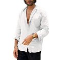 thumbnail image 2 of Baqcunre Graphic Tees Men Men'S Solid Color Lapel Long Sleeved Shirt Casual Beach Shirt Linen Shirts For Men Tops For Men White XL, 2 of 9