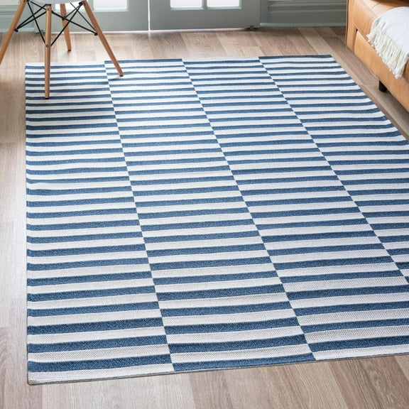 Unique Loom Decatur Collection Area Rug - Striped (2' 2" x 3' 1" Rectangle Navy Blue/Ivory)