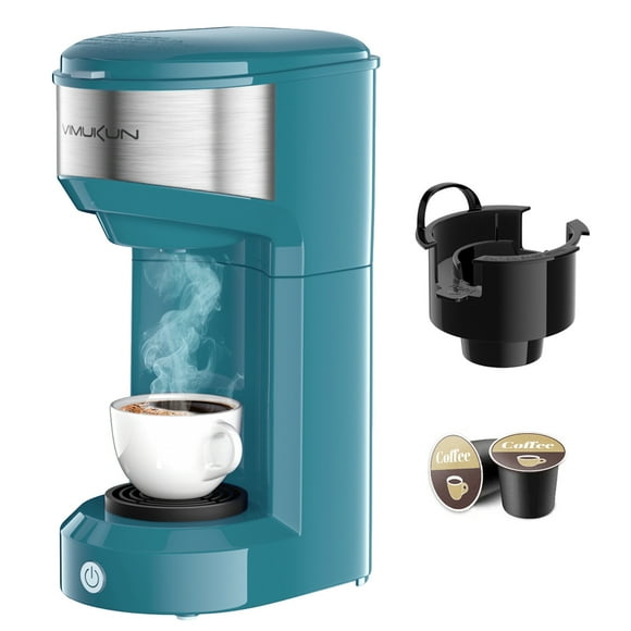 Coffee Maker, Single Serve Coffee Maker Machine 6 to 14 oz With Permanent Filter, Compatible with K Cup Pod & Ground Coffee, Mini Size,Gray