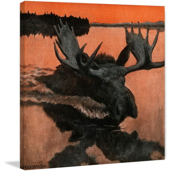 "Swimming Moose" Painting Print on Wrapped Canvas