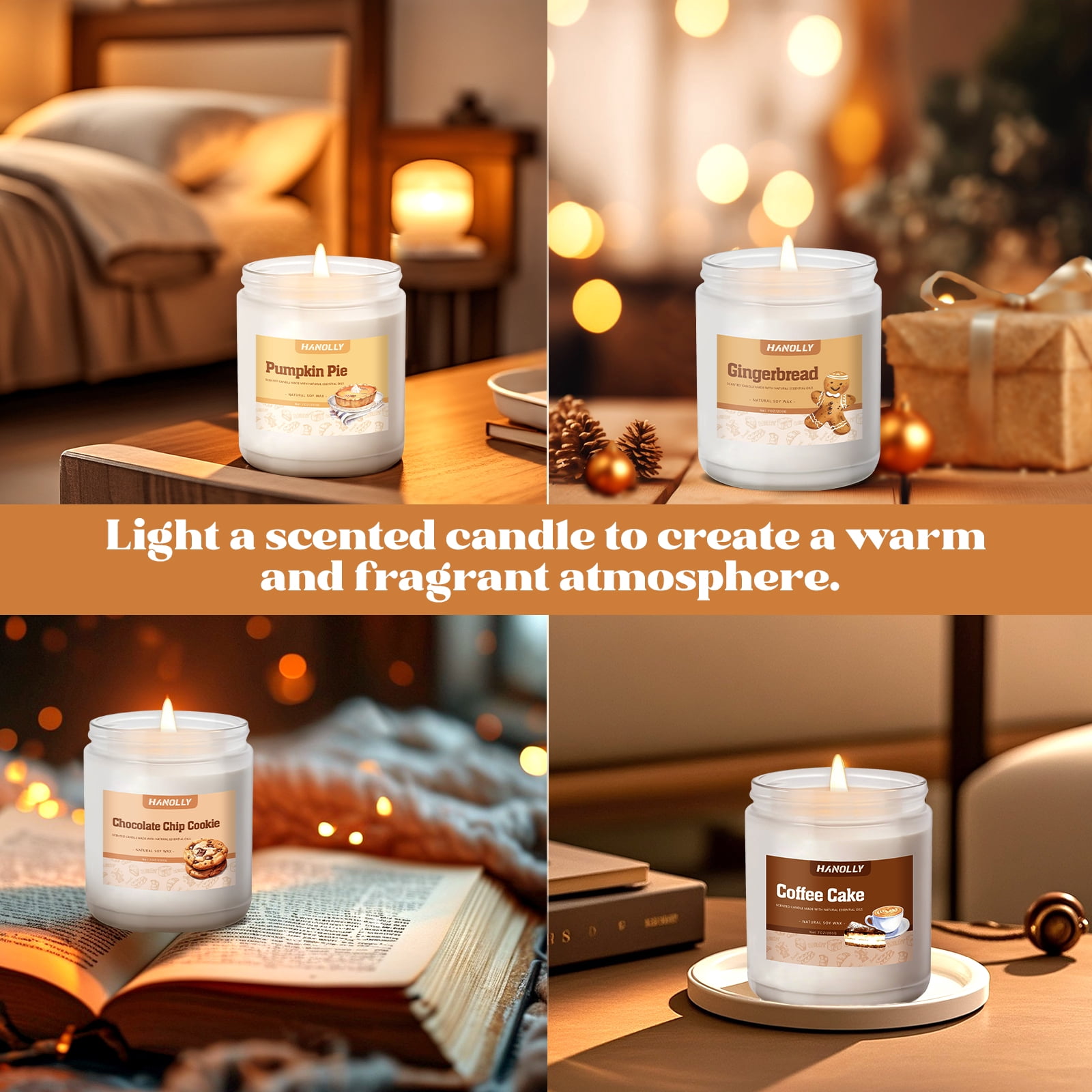 Hanolly Bakery Scented Candles Gift Set - 6 Pack Soy Wax Candles, Long-Lasting Jar Candles for Home, Gifts, Aromatherapy
