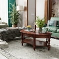 thumbnail image 5 of JESONVID Solid Wood Oval Coffee Table with Drawer and Storage Shelf, Traditional Vintage Center Table Polished Edging Cocktail Tea Table for Living Room Bedroom Home, Cherry Walnut, 5 of 8