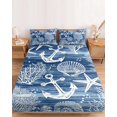 thumbnail image 2 of Full Size Fitted Sheet Set - Navy Blue Coastal 3 Piece Bedding Sets 16" Deep Pocket Fitted Sheet with 2 Pillowcases Nautical Anchor Summer Beach Starfish Brushed Microfiber Hotel Luxury Bed Sheets, 2 of 9