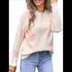 thumbnail image 1 of Suéter de Flores para Mujer, Suéter de Punto de Cuello Redondo Extragrande, Top de Punto Acanalado, Conjuntos de Invierno, Tops Tipo Jersey. S, 1 of 10