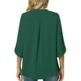 thumbnail image 4 of Usmixi Womens Tops Dressy Casual Elbow-Length V-Neck Solid Summer Shirts Casual Lightweight Loose Fit Comfy Chiffon Blouse Green XL Clothes, 4 of 7