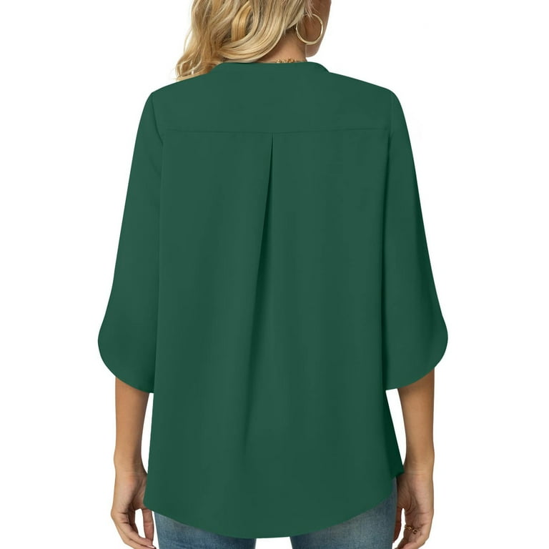 SMihono Ladies Tunic Tops Elegant T Shirts Comfy Loose Fit Flowy Dressy  Casual Shirts Fashion 2024 Spring Trendy Solid Basic Tees Drop Petal Short Sleeve  Blouse Sexy V Neck Summer Tops Green