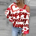 thumbnail image 2 of Penkiiy Women's Valentine's Day Heart Print Off The Shoulder Tops Long Sleeve T Shirts Loose Summer Blouse Shirt XS Pink, 2 of 6