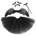 thumbnail image 2 of Disfraz de Halloween para niñas BuyWeek 4 piezas Murciélago Sombrero Varita Alas de murciélago Falda de malla Negro, 2 of 7