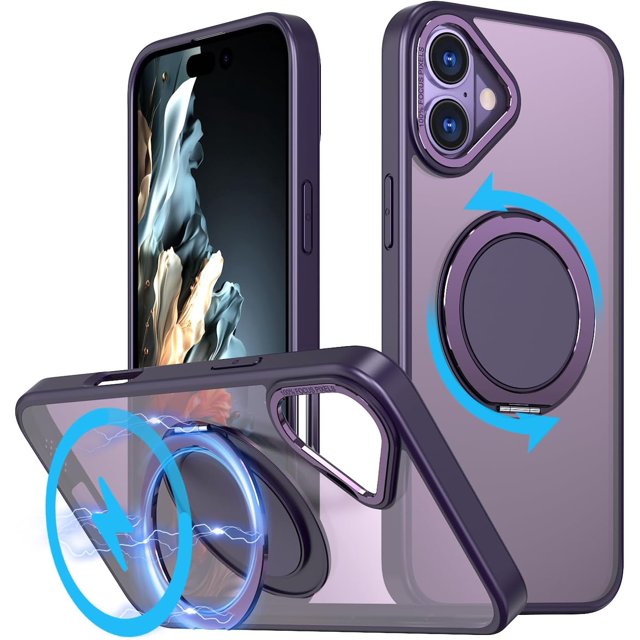 KOMI Étui Anneau Magnétique pour iPhone 16 Plus, Compatible avec MagSafe avec Support Anneau à 360°, Étui de Protection Antichoc pour iPhone 16 Plus Violet