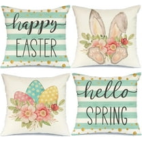 hofaaa Happy Easter Throw Pillow Covers 18x18 Set of 4 Hello Spring Bunny Eggs Stripes Home Decor for Couch G206-18