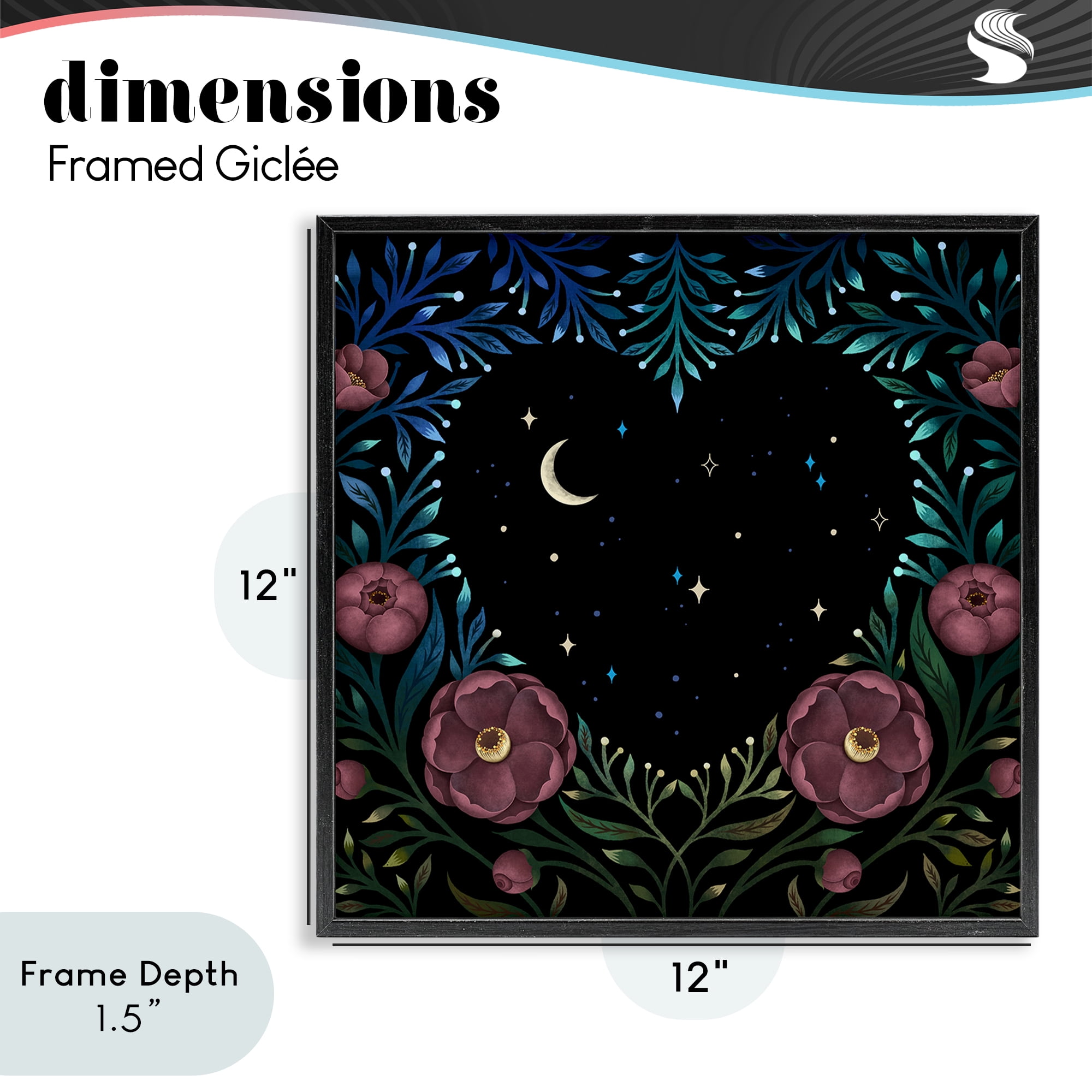 Stupell Industries Heart Night Sky Garden Black Framed Giclee Art, design by Episodic Drawings