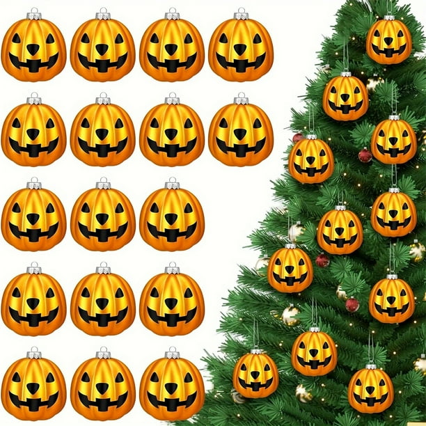 12 adornos de calabaza y bola navideña para Halloween | Decoraciones colgantes galvanizadas mate pintadas a mano | Decoración navideña ligera y duradera para celebrar en el árbol y el hogar