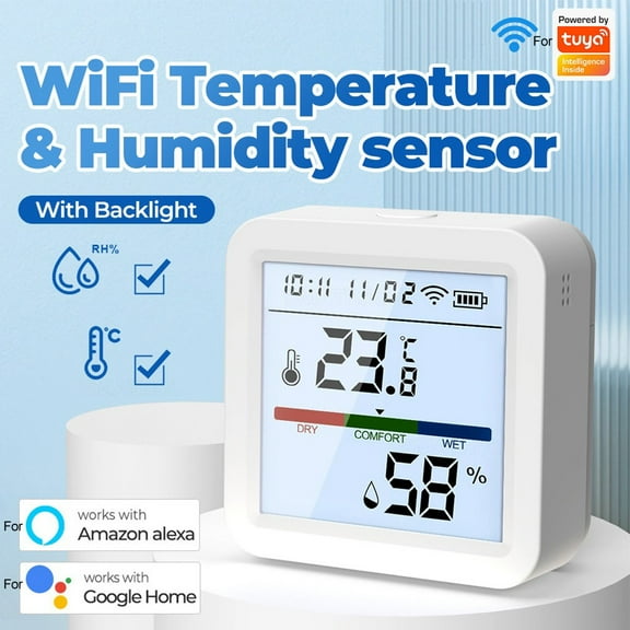 For Tuya WIFI Temperature Humidity Sensor Hygrometer Thermometer Backlight