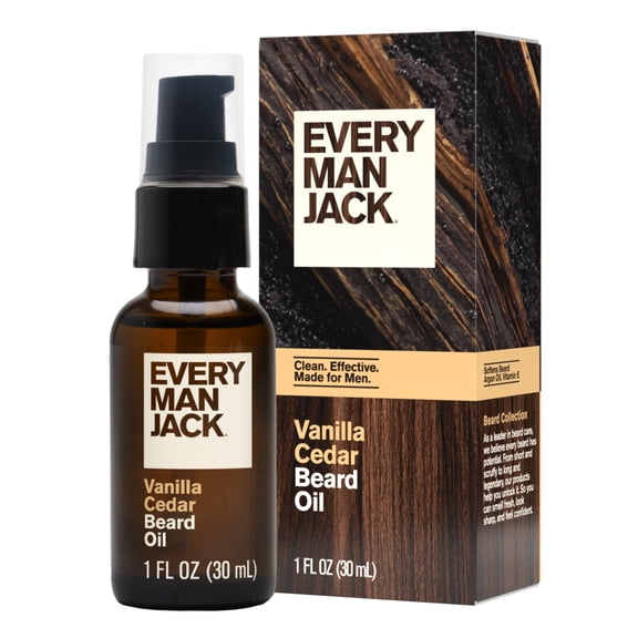 Every Man Jack Mens Beard Oil - Vanilla   Cedar Fragrance - Deeply Moisturizes and Softens Your Beard and Adds a Natural Shine - Naturally Derived with Shea Butter and Argan Oil - 1 fl oz