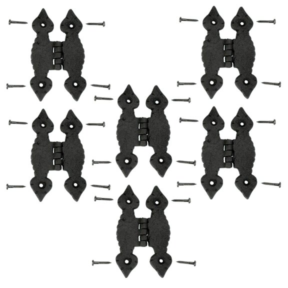 Renovators Supply H Cabinet Hinges 4" Black Cast Iron Kitchen Cabinet Hinge Spear Tip w/Hardware Pack of 6