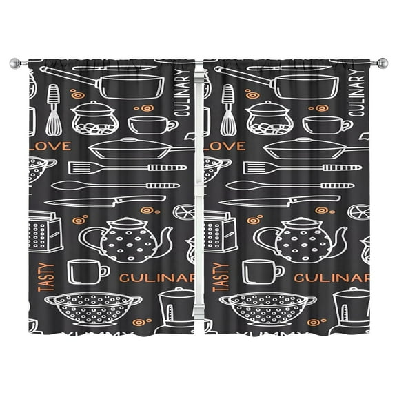 Kitchen Food Colorful Cooking Chef Curtains-blackout Curtains Bedroom Decor Living Room Darkening Grommet Window Drapes 2 Panels Set 52"x 84"